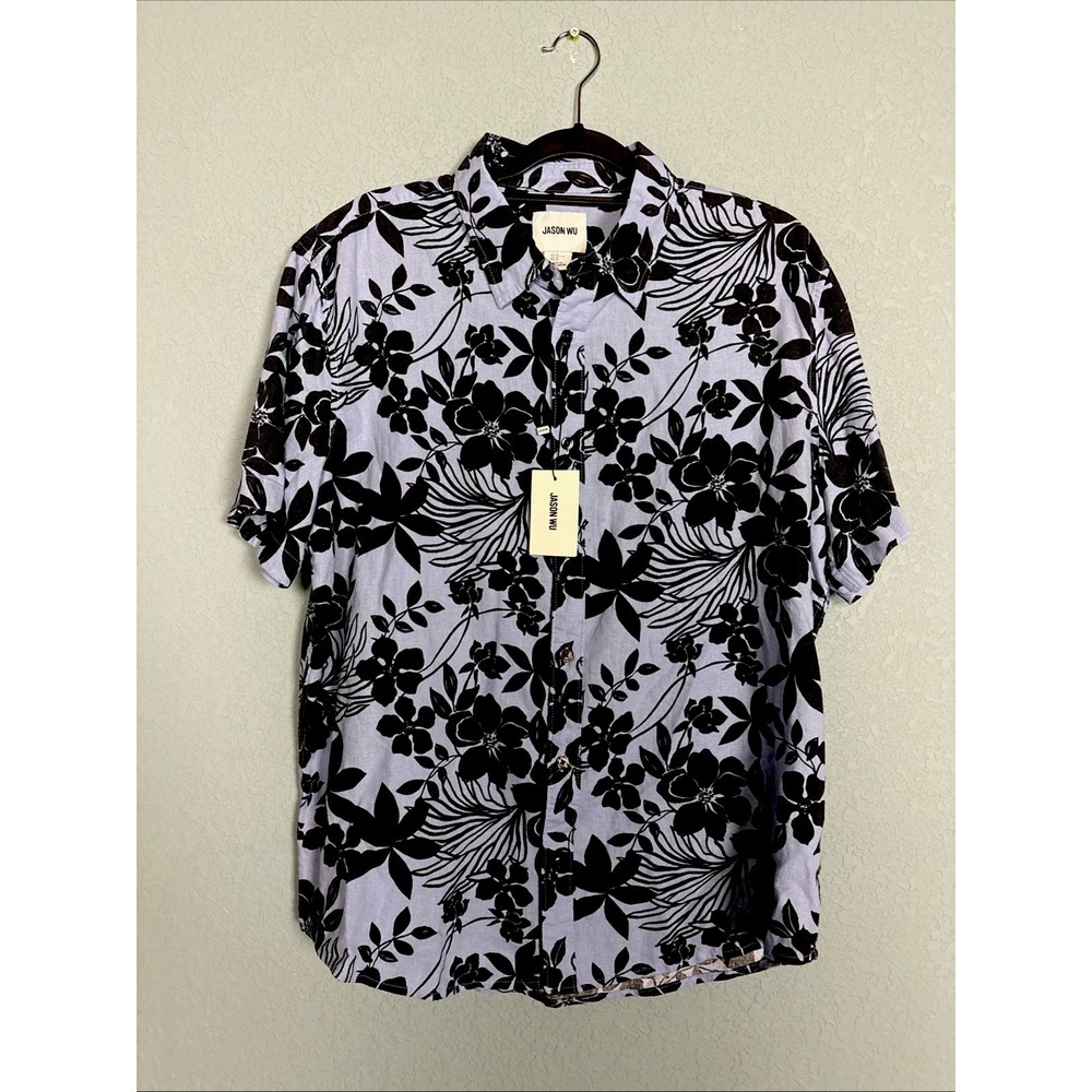 NWT Jason Wu Linen Blend Hawaiian Shirt Men's XL Floral Blue Tropical Aloha